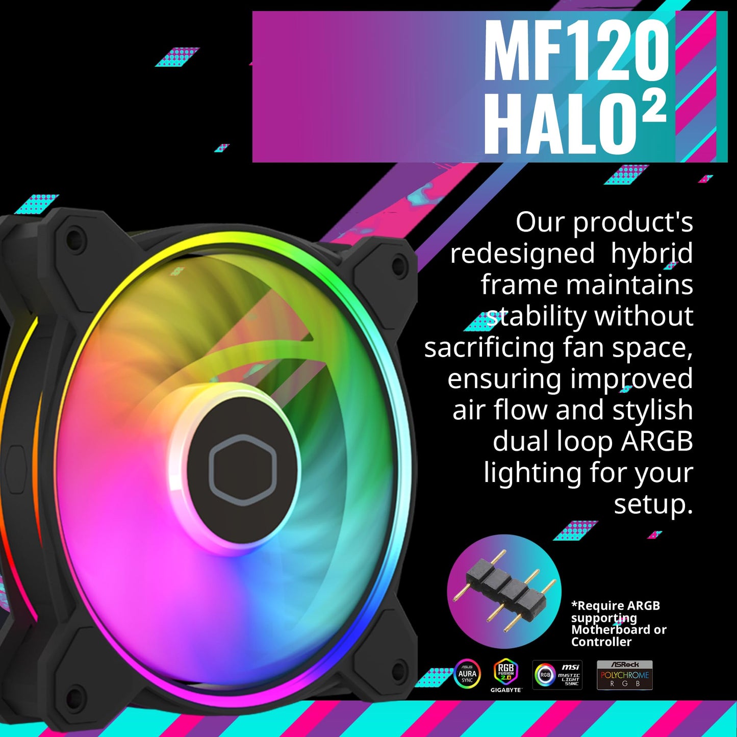 Cooler Master Hyper 212 Halo Black CPU Air Cooler, 120 Halo² PWM Fan, Dual Loop ARGB, Aluminum Top Cover, 4 Copper Heat Pipes, 154mm Tall, AMD Ryzen AM5|AM4, Intel LGA 1851|1700|1200 Brackets