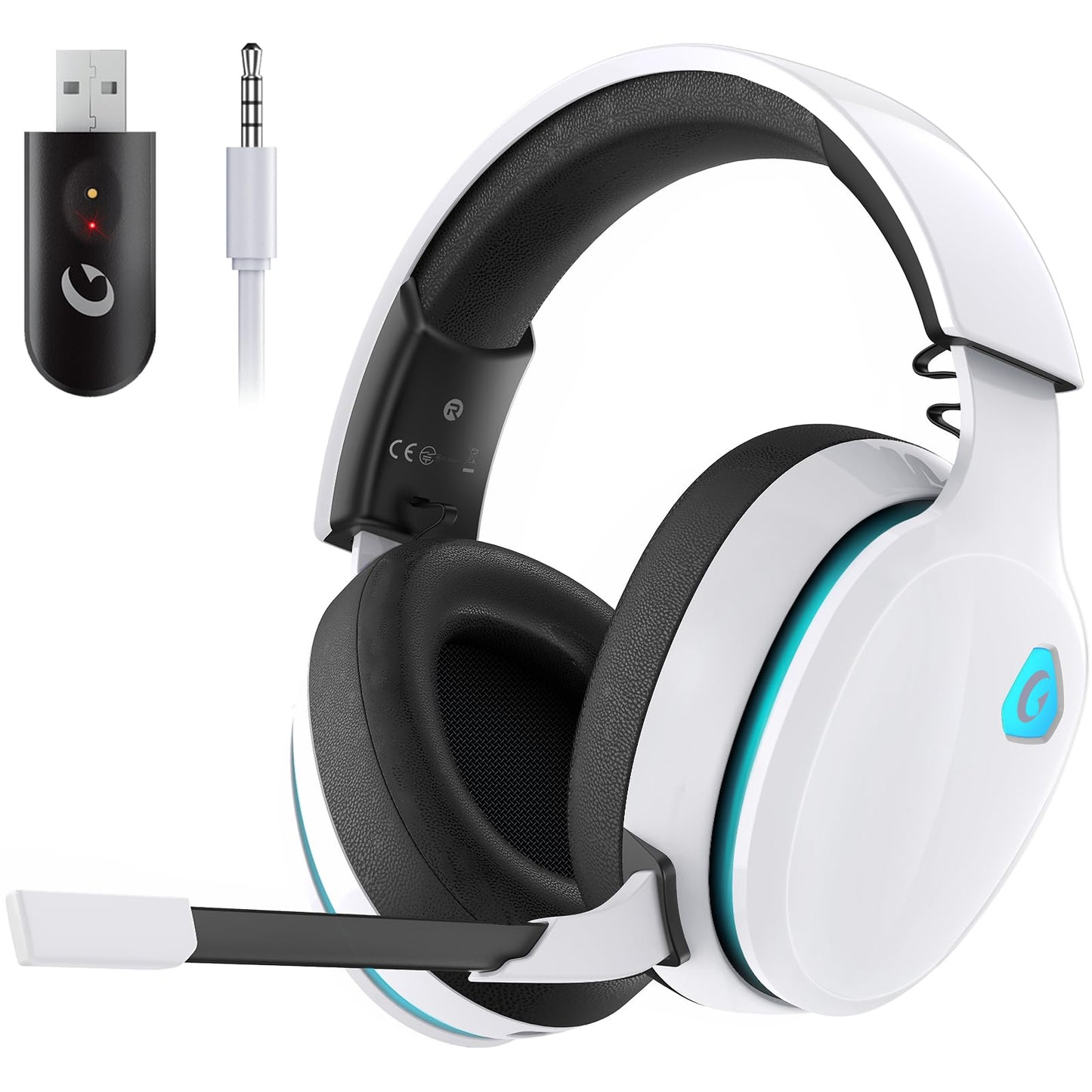 Auriculares inalámbricos para juegos de 2,4 GHz para PS5, PS4 Fortnite y Call of Duty/FPS Gamers, PC, Nintendo Switch, auriculares para juegos Bluetooth 5.3 con micrófono con cancelación de ruido, sonido estéreo, batería de más de 40 horas, color blanco 