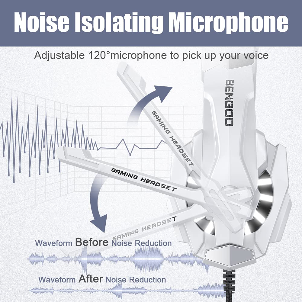 Auriculares estéreo para juegos BENGOO G9000 para PS4, PC, Xbox One, controlador PS5, auriculares con cancelación de ruido y micrófono, luz LED, graves envolventes, orejeras suaves con memoria (azul) 