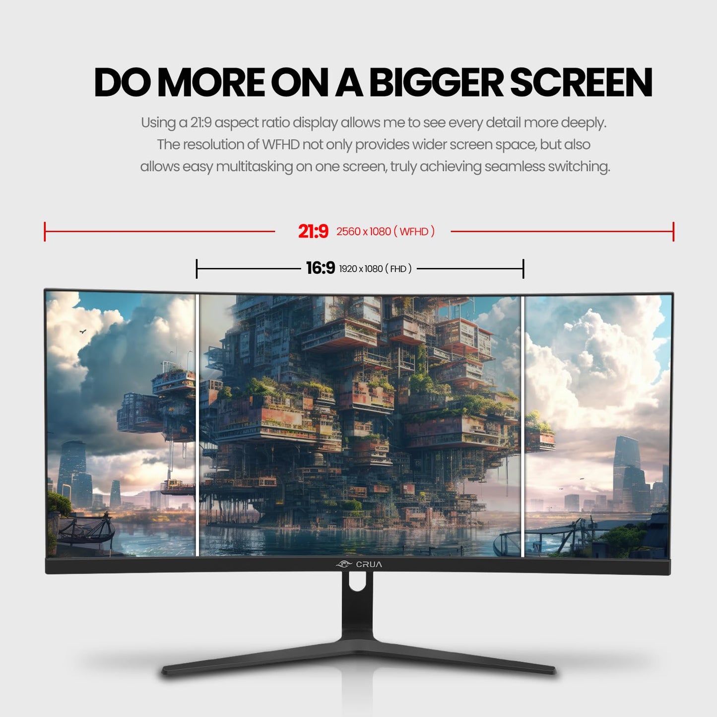 CRUA 27" Curved Gaming Monitor, FHD 1920x1080P, 144Hz/180Hz Computer Monitor, 1800R VA Screen, 99% sRGB, AMD FreeSync, HDMI & DP, Wall Mount Install- Black