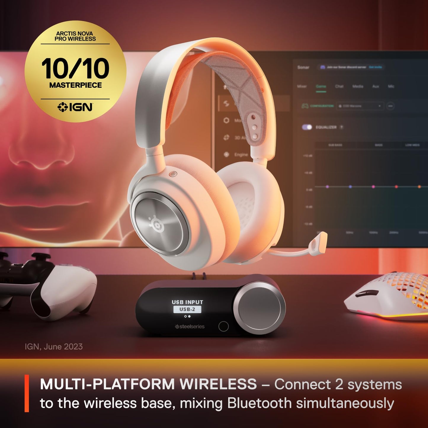 SteelSeries Arctis Nova Pro Wireless Multi-System Gaming Headset - Premium Hi-Fi Drivers - Active Noise Cancellation - Infinity Power System - Stealth Retractable Mic - PC, PS5/PS4, Switch, Mobile