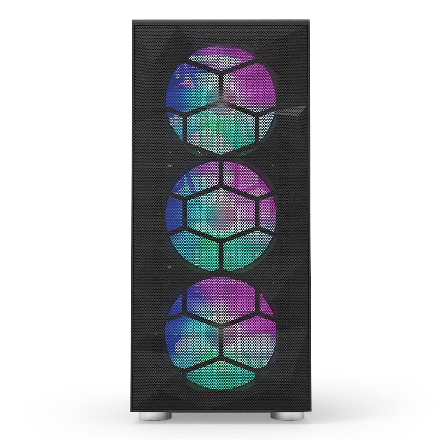 Montech X3 Mesh, 6 ventiladores (3 ventiladores de 140 mm y 3 ventiladores de 120 mm con iluminación RGB fija), gabinete para juegos de PC de torre media ATX, USB 3.0, panel lateral de vidrio templado con puerta abierta, alto flujo de aire, negro 