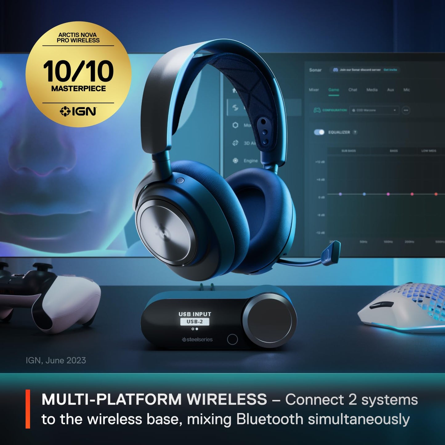 SteelSeries Arctis Nova Pro Wireless Multi-System Gaming Headset - Premium Hi-Fi Drivers - Active Noise Cancellation - Infinity Power System - Stealth Retractable Mic - PC, PS5/PS4, Switch, Mobile