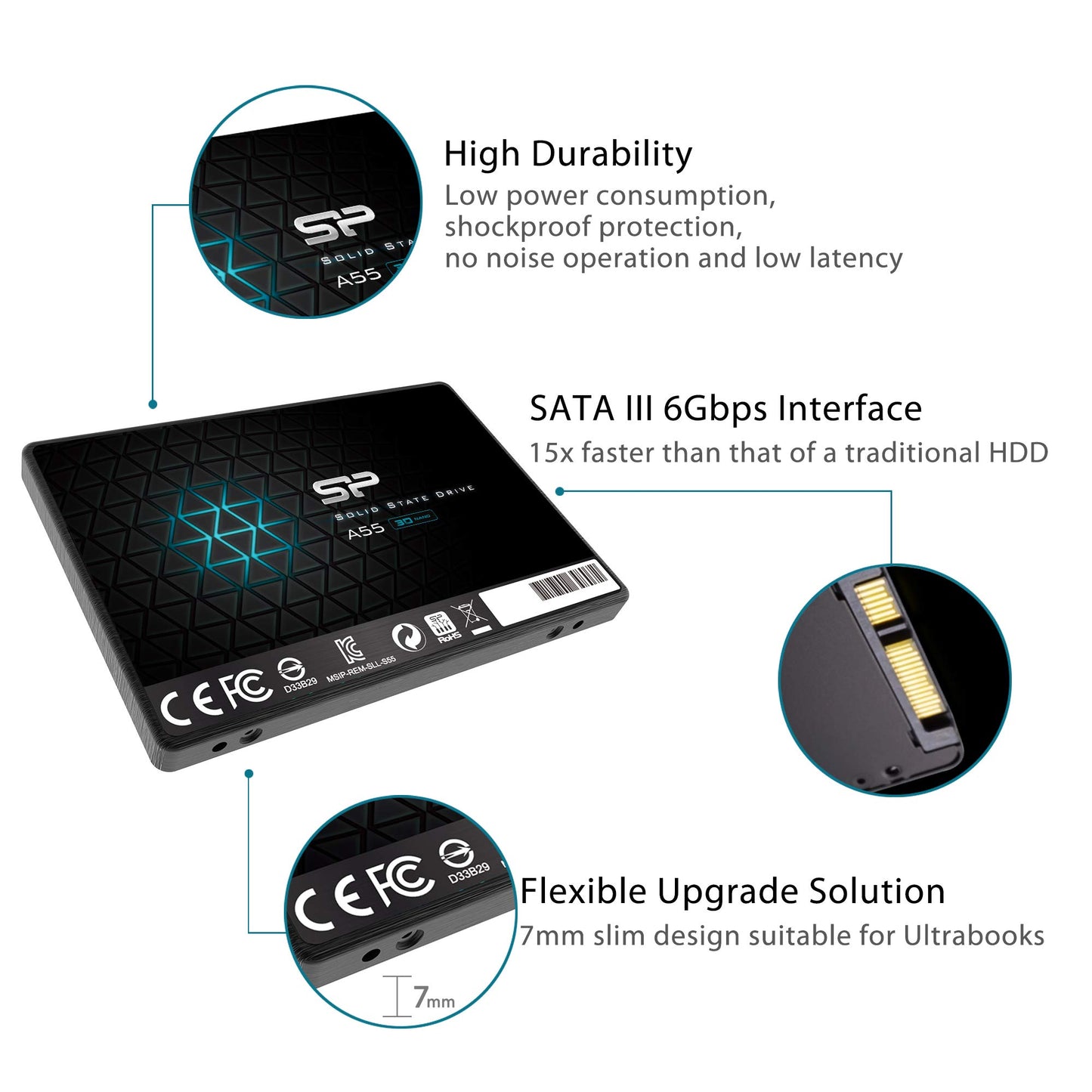 SP 512GB SSD 3D NAND A55 SLC Cache Performance Boost SATA III 2.5" 7mm (0.28") Internal Solid State Drive (SP512GBSS3A55S25)