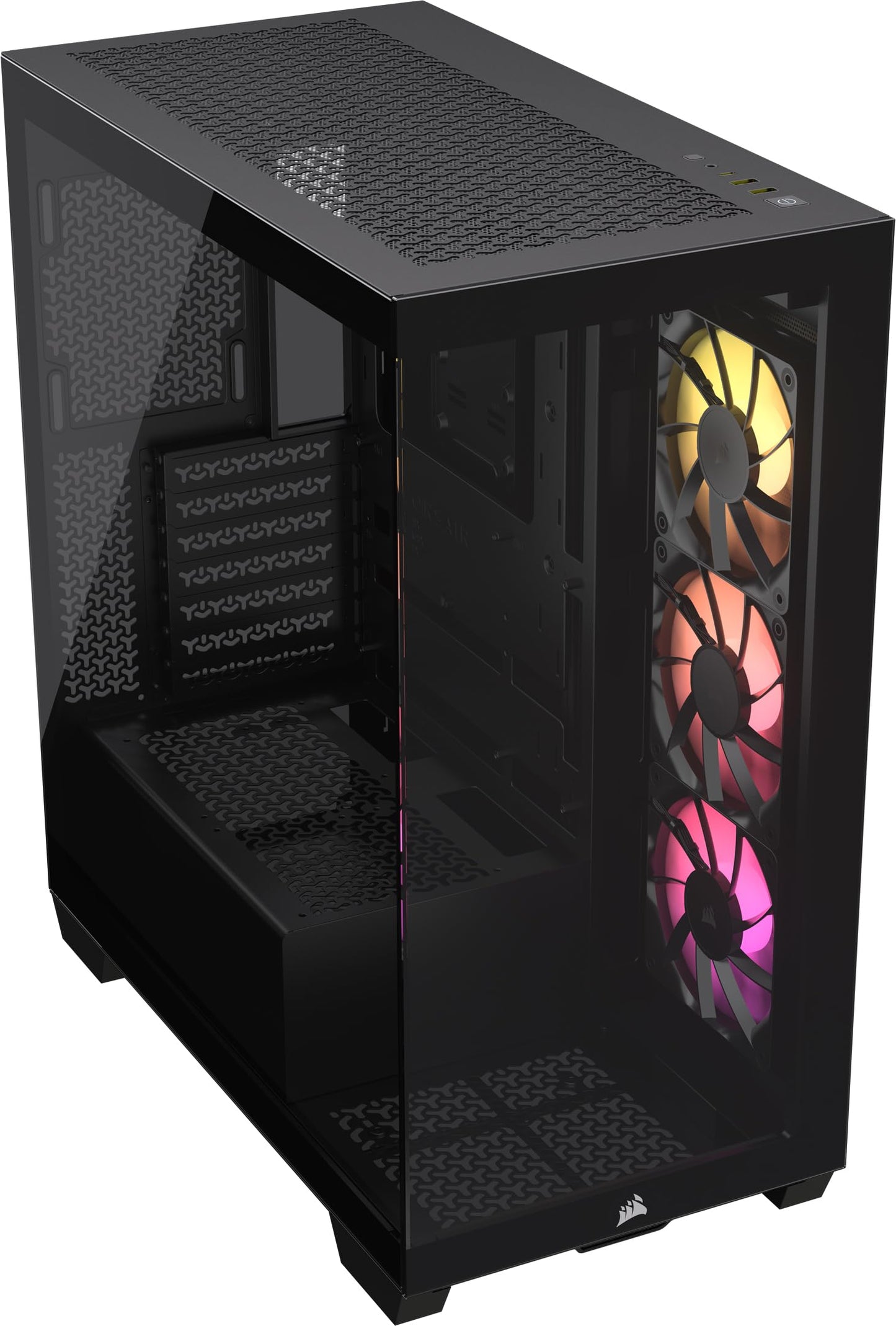 Caja para PC ATX de torre intermedia CORSAIR 3500X ARGB – Vidrio templado panorámico – Compatible con placa base con conexión inversa – 3 ventiladores CORSAIR RS120 ARGB incluidos – Blanco 