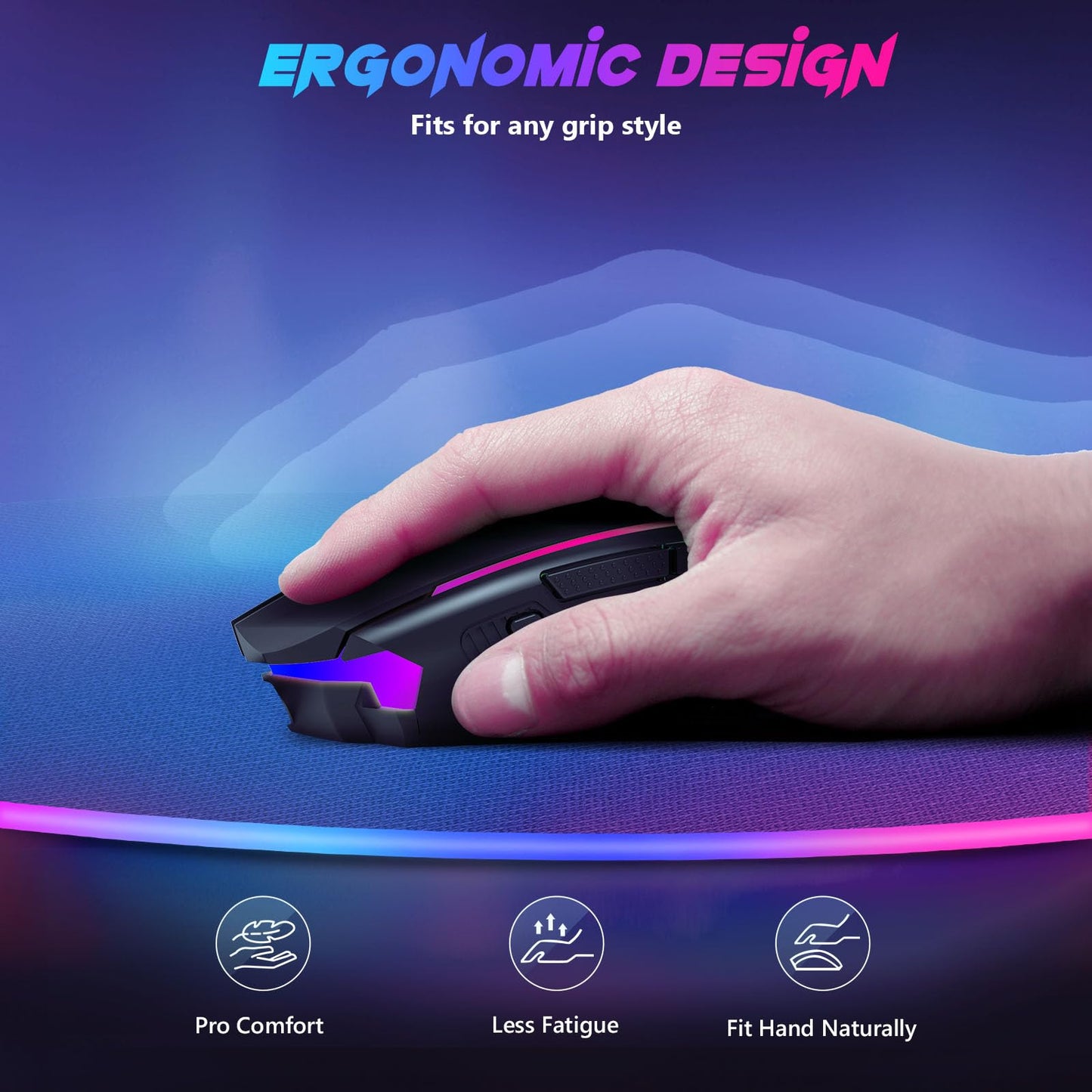 Redragon Gaming Mouse, Wireless Mouse Gaming with 8000 DPI, PC Gaming Mice with Fire Button, RGB Backlit Programmable Ergonomic Mouse Gamer, Rechargeable, 70Hrs for Windows, Mac Gamer, Black