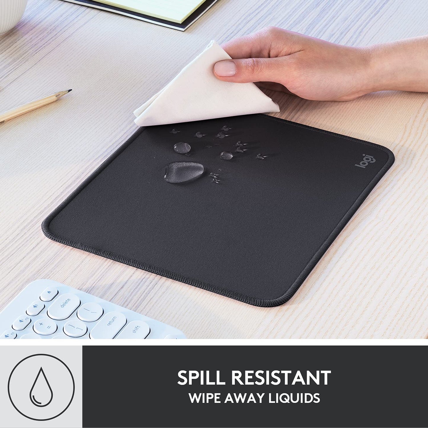 Logitech Mouse Pad - Studio Series, Computer Mouse Mat with Anti-Slip Rubber Base, Easy Gliding, Spill-Resistant Surface, Durable Materials, Portable, in a Fresh Modern Design, Graphite