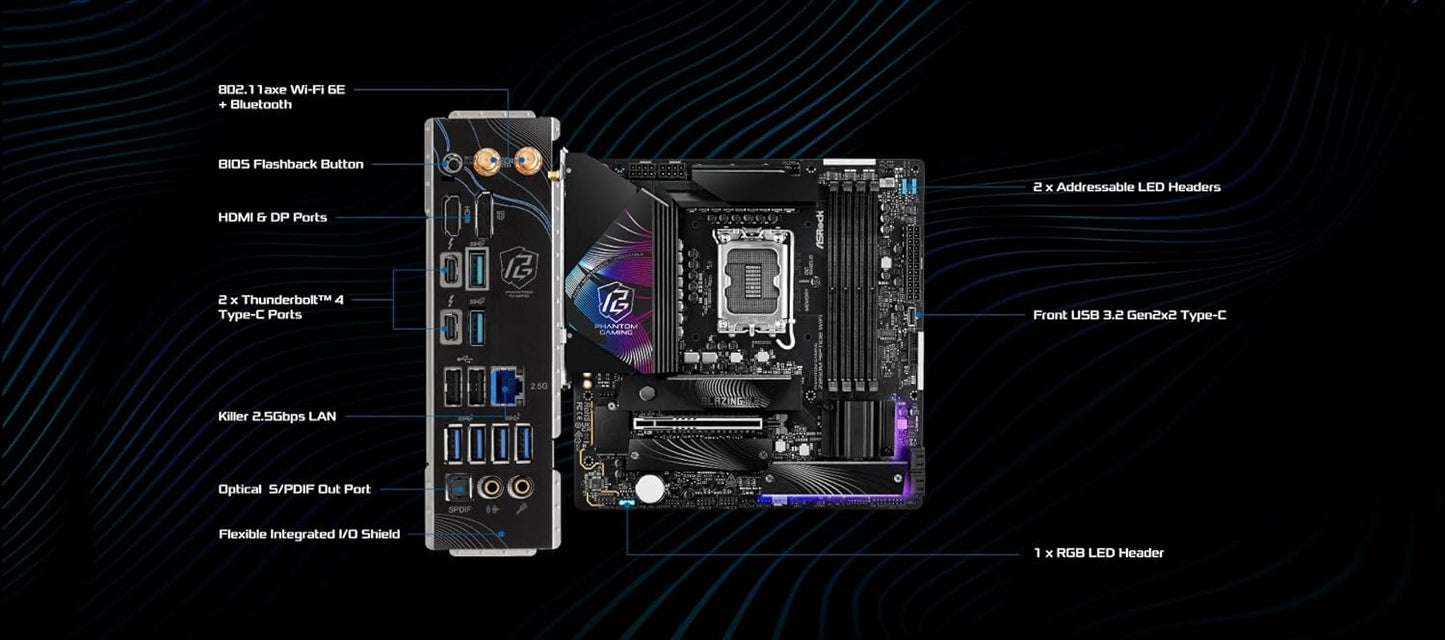 ASRock Z890M Riptide WiFi 6E Phantom Gaming Intel Core Ultra Z890 LGA1851 RL-ILM DDR5 9066 MHz 256 GB M.2 Micro ATX Motherboard