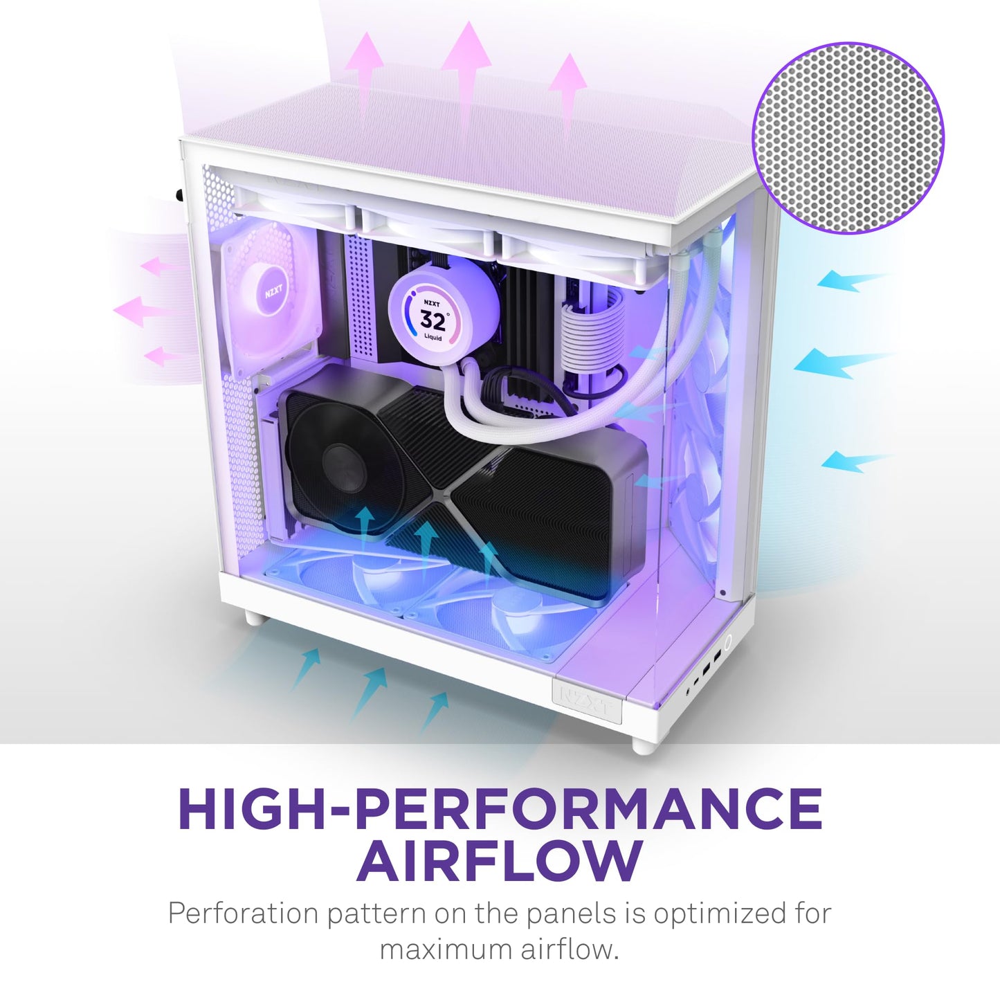 NZXT H5 Flow Compact ATX Mid-Tower PC Gaming Case – High Airflow Perforated Tempered Glass Front/Side Panel – Cable Management – 2 x 120mm Fans Included – 280mm Radiator Support – Black