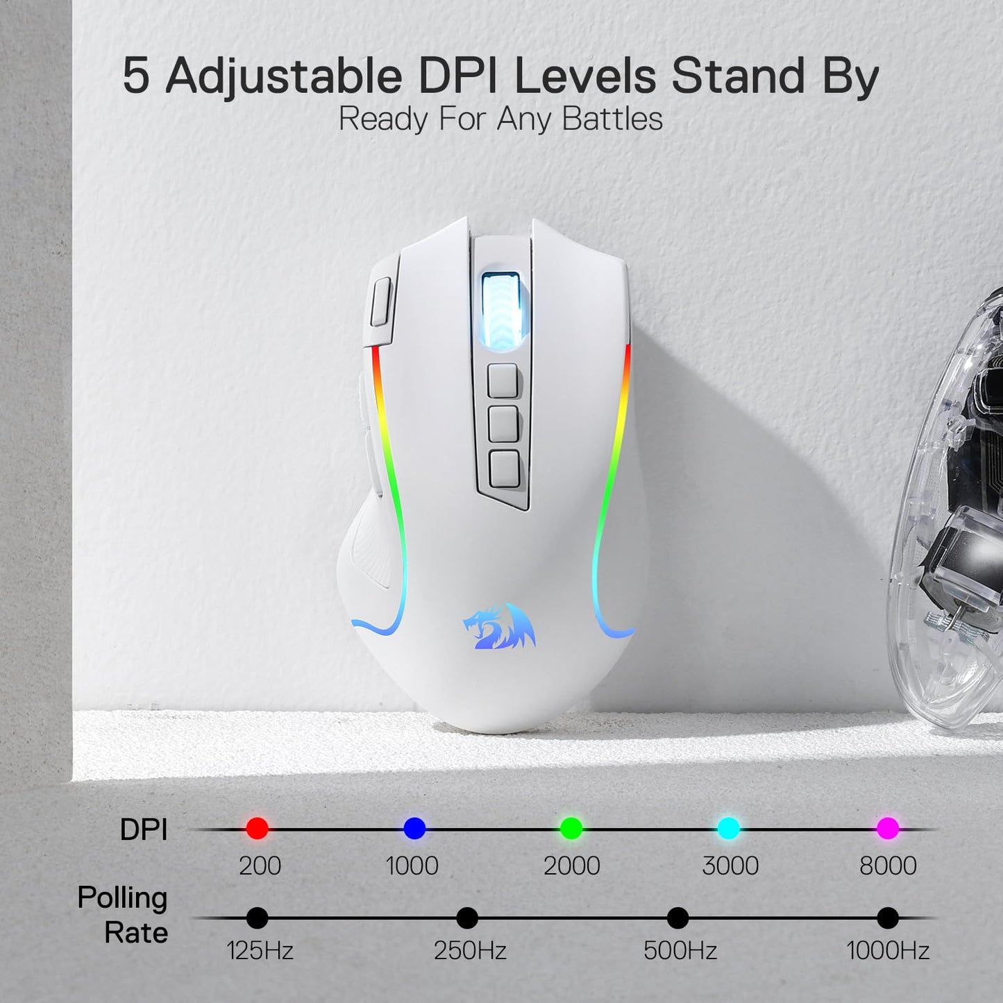 Ratón para juegos Redragon M612 Predator RGB, ratón óptico con cable de 8000 DPI con 11 botones programables y 5 modos de retroiluminación, software compatible con combinaciones de teclas DIY, botón de disparo rápido 