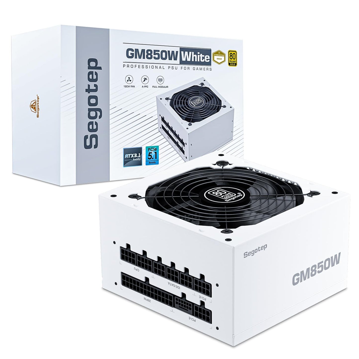 Segotep GM850 Power Supply 850W, PCIe 5.1 & ATX 3.1 Full Modular 80 Plus Gold Certified Gaming PSU for NVIDIA RTX 20/30/40/50 Series and AMD Graphics Cards