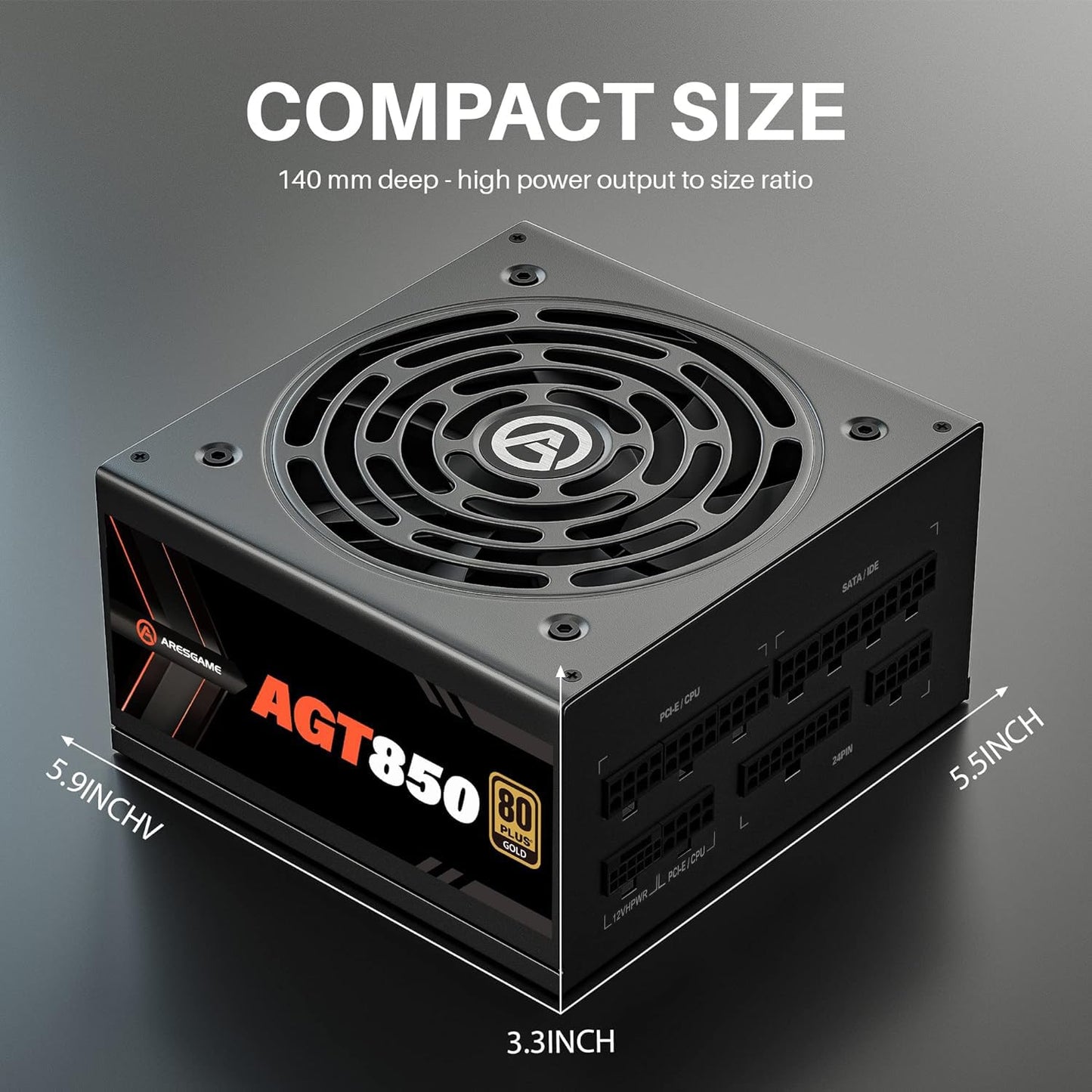 AGT Series 1000W Power Supply, 80+ Gold Certified, Fully Modular, FDB Fan, Compact 140mm Size, 10 Year Warranty, ATX Gaming Power Supply