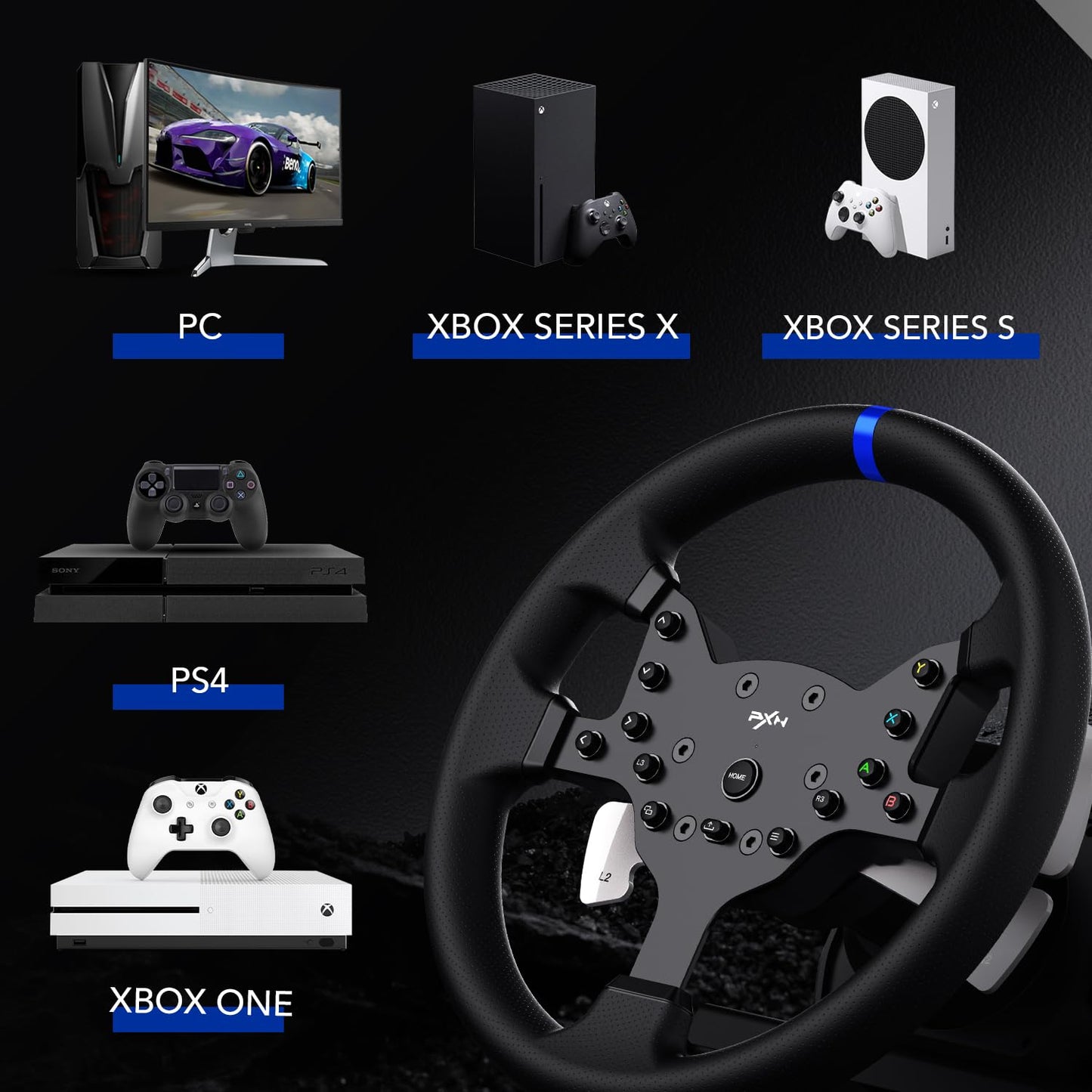 PXN V99 PC Racing Wheel, Real Force Feedback Steering Wheel with Pedals and Shifter, Detachable 270/900 Degree Race Steering Wheel Simulator for PC, Xbox One, Xbox Series X/S, PS4