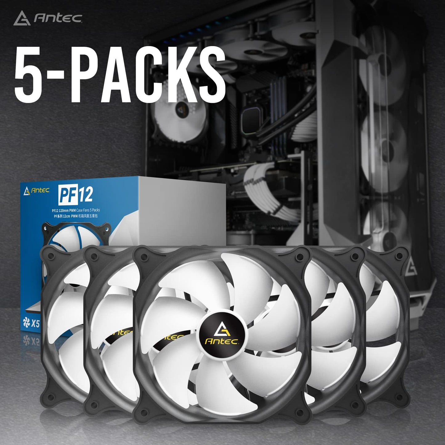 Antec PC Fans, 120mm Fan, PC Case Fan,120mm Case Fan, 3-pin Connector, 5 Packs