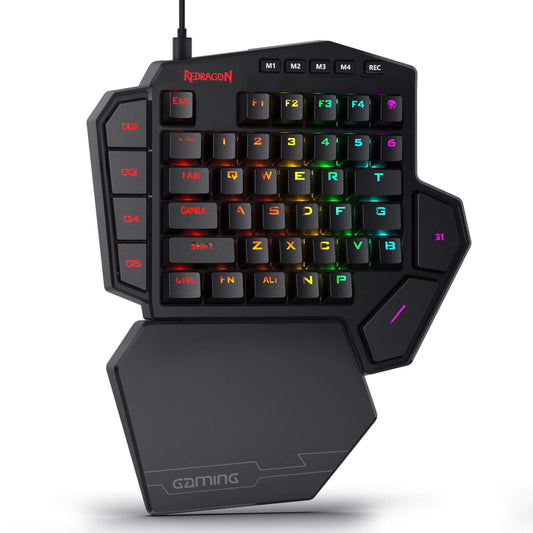 Teclado mecánico para juegos con cable RGB de una mano Redragon K585 DITI, teclado para juegos profesional tipo C de 42 teclas con conector intercambiable en caliente mejorado, 7 teclas macro integradas y reposamuñecas desmontable 