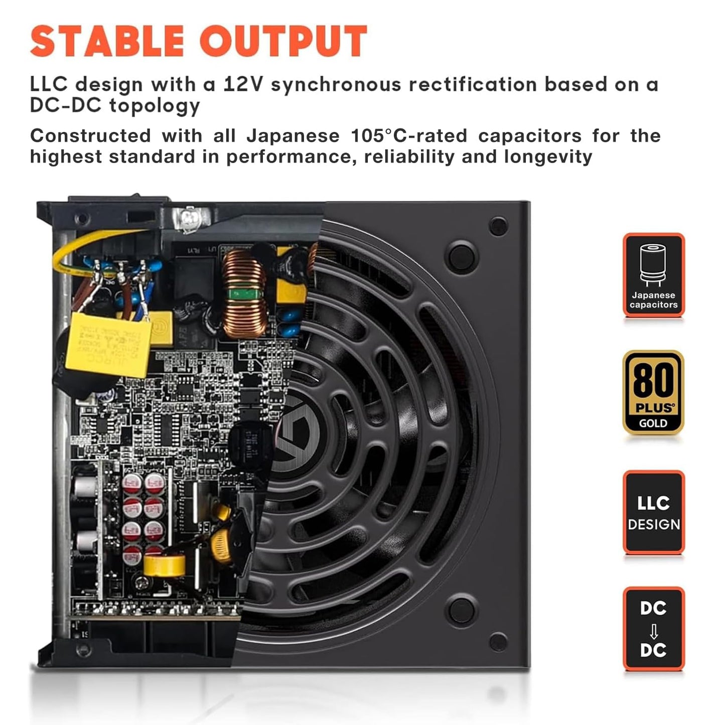 Fuente de alimentación AGT Series 1000W, certificación 80+ Gold, totalmente modular, ventilador FDB, tamaño compacto de 140 mm, garantía de 10 años, fuente de alimentación para juegos ATX 