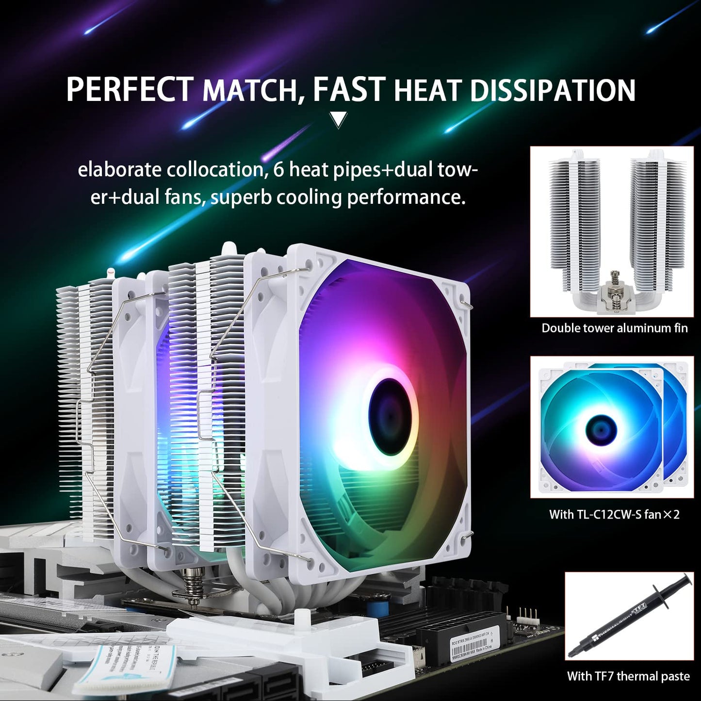 Thermalright Peerless Assassin 120 SE ARGB CPU Air Cooler, 6 Heat Pipes Cpu cooler, Dual TL-C12C-S PWM Fan, Aluminium Heatsink Cover, AGHP Technology, for AMD AM4/AM5/Intel LGA1700/1150/1151/1155/1200