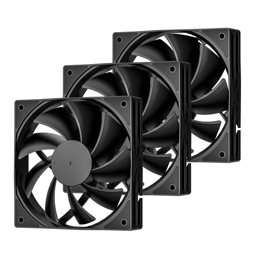 Ventiladores para caja de computadora DARKROCK de 3 unidades, 120 mm, color negro, alto rendimiento, bajo nivel de ruido, 3 pines, 1200 RPM, cojinete hidráulico, silencioso, larga vida útil, hasta 30 000 horas, 5 años de garantía 