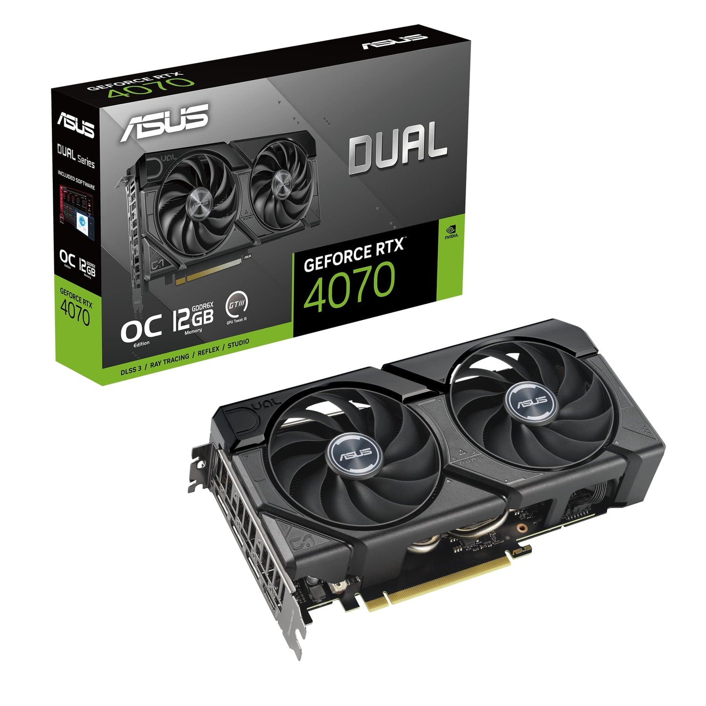 ASUS Dual GeForce RTX 4070 EVO OC Edition 12GB GDDR6X Gaming Graphics Card (Nvidia GeForce RTX4070 DLSS 3, PCIe 4.0, 1x HDMI 2.1a, 3X DisplayPort 1.4a, DUAL-RTX4070-O12G-EVO, Black)