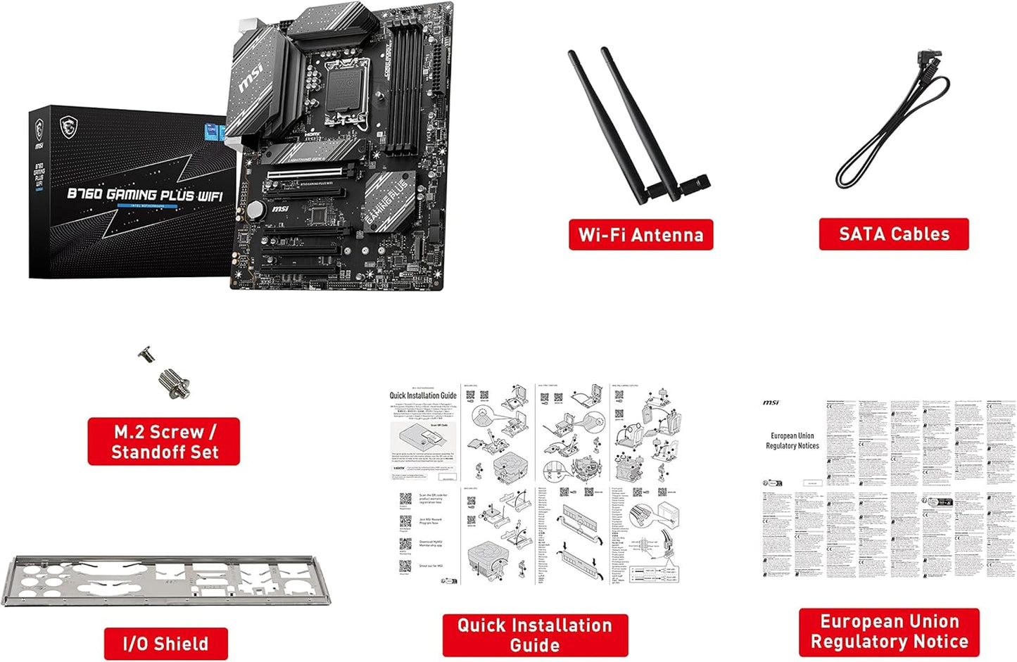 MSI B760 Gaming Plus WiFi Gaming Motherboard (Supports 12th/13th/14th Gen Intel Processors, LGA 1700, DDR5, PCIe 4.0, M.2, 2.5Gbps LAN, USB 3.2 Gen2, HDMI/DP, Wi-Fi 6E, Bluetooth 5.3, ATX)