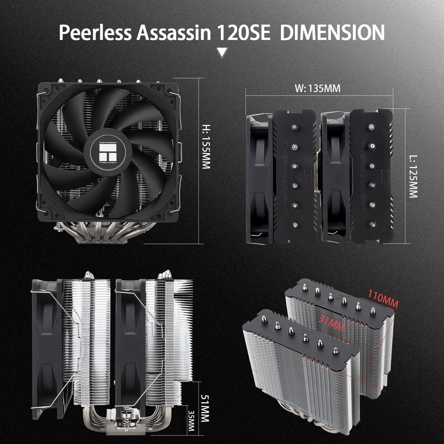 Thermalright Peerless Assassin 120 SE ARGB CPU Air Cooler, 6 Heat Pipes Cpu cooler, Dual TL-C12C-S PWM Fan, Aluminium Heatsink Cover, AGHP Technology, for AMD AM4/AM5/Intel LGA1700/1150/1151/1155/1200