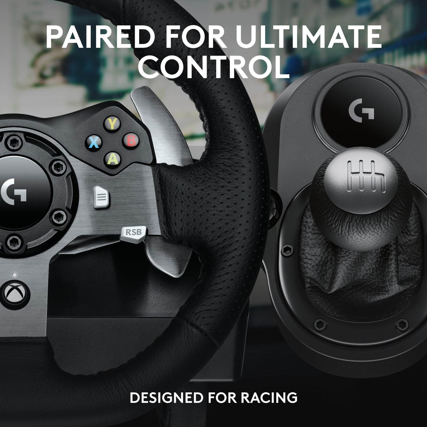 Volante y pedales de carreras Logitech G920 Driving Force, Force Feedback + palanca de cambios Logitech G Driving Force - Xbox Series X|S, Xbox One y PC, Mac - Negro 