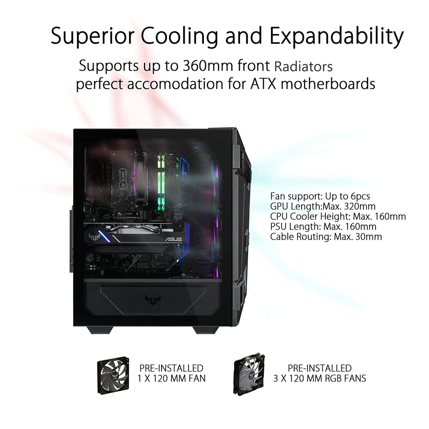 ASUS TUF Gaming GT501 White Edition Mid-Tower Computer Case for up to EATX Motherboards with 2 x USB 3.1 Front Panel, Smoked Tempered Glass, Steel Construction, and Four Case Fans