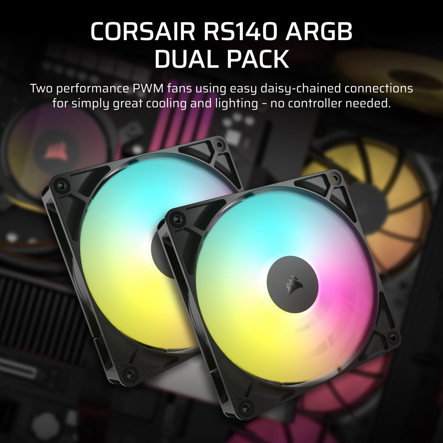 CORSAIR RS120 120mm PWM Fans – Daisy-Chain Connection – Low-Noise – Magnetic Dome Bearing – Triple Pack – Black