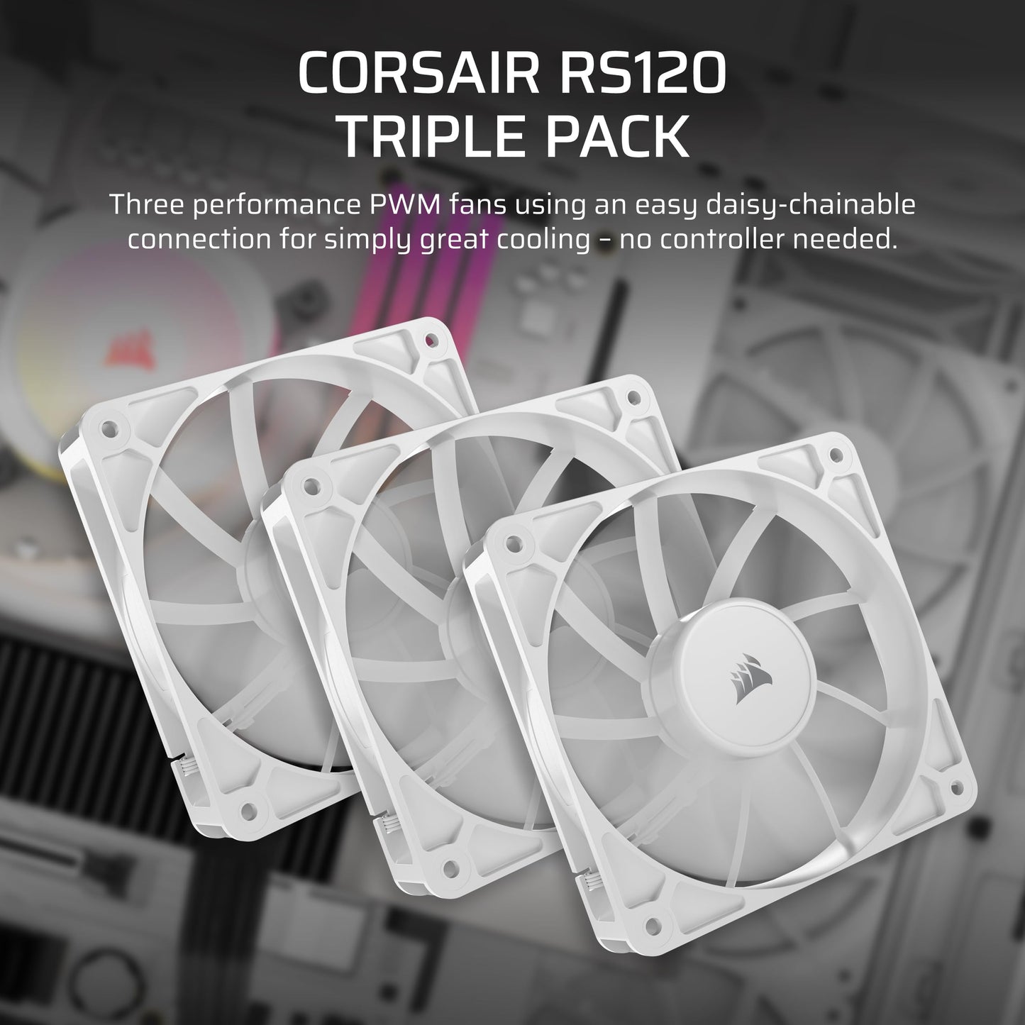 CORSAIR RS120 120mm PWM Fans – Daisy-Chain Connection – Low-Noise – Magnetic Dome Bearing – Triple Pack – Black