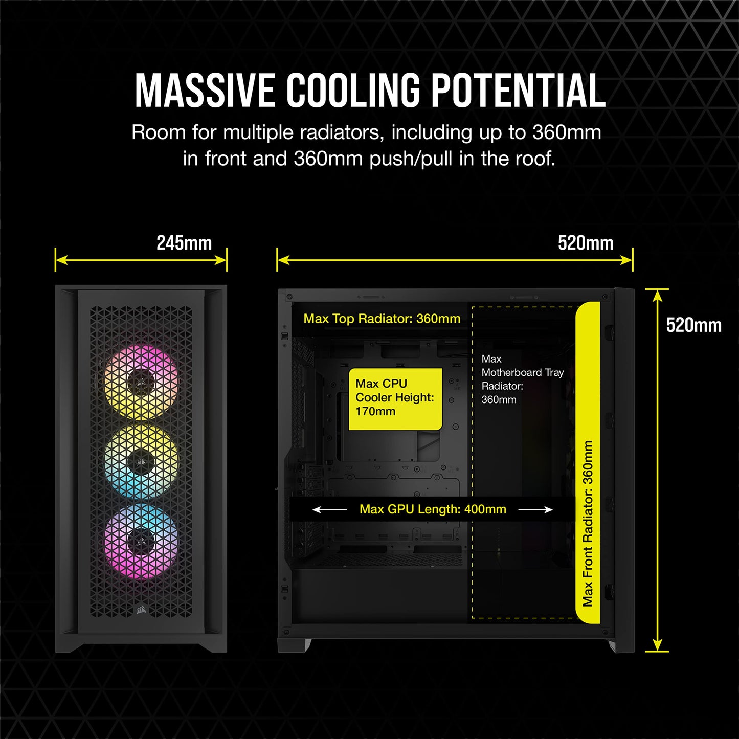 Caja de torre intermedia Corsair 5000D RGB - 3 ventiladores AF120 RGB - Lighting Node PRO - Diseño de alto flujo de aire - Gestión de cables RapidRoute - Negro 