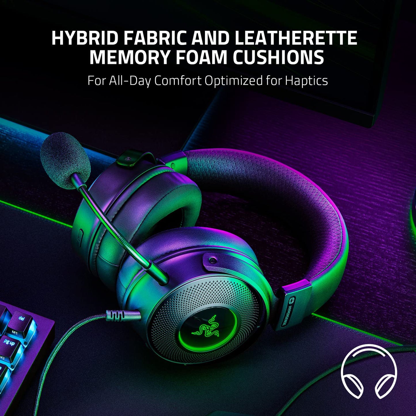 Auriculares para juegos con cable USB Razer Kraken V3 X: construcción liviana, controladores Triforce de 40 mm, micrófono cardioide HyperClear, sonido envolvente 7.1, iluminación Chroma RGB, color negro 