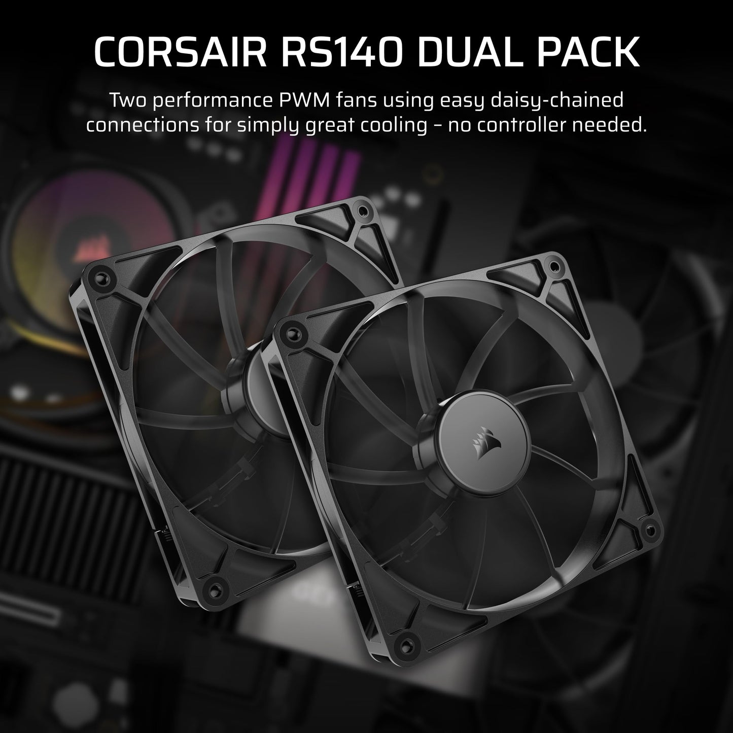 CORSAIR RS120 120mm PWM Fans – Daisy-Chain Connection – Low-Noise – Magnetic Dome Bearing – Triple Pack – Black