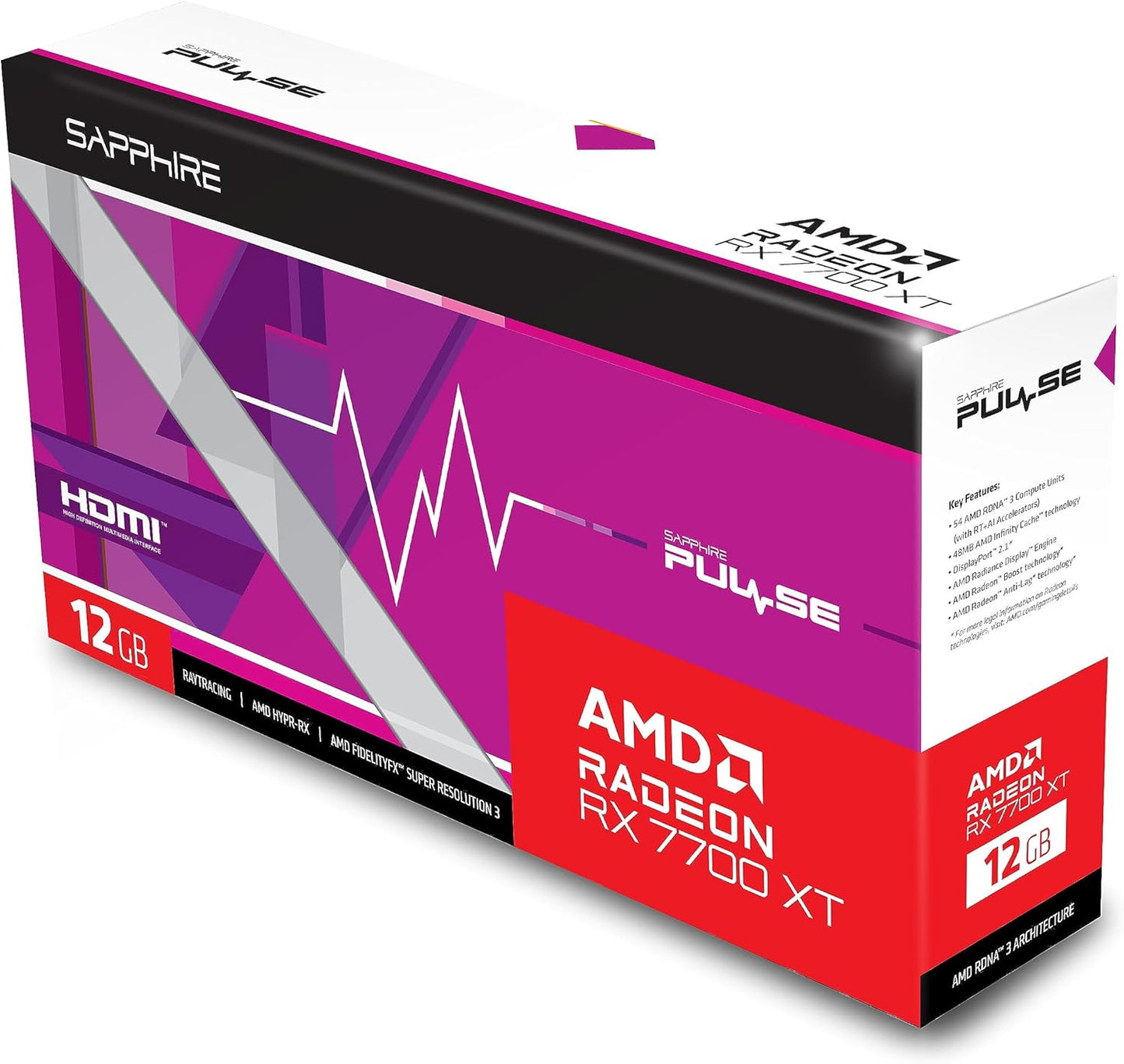 Sapphire 11335-04-20G Pulse AMD Radeon RX 7700 XT Gaming Graphics Card with 12GB GDDR6, AMD RDNA 3