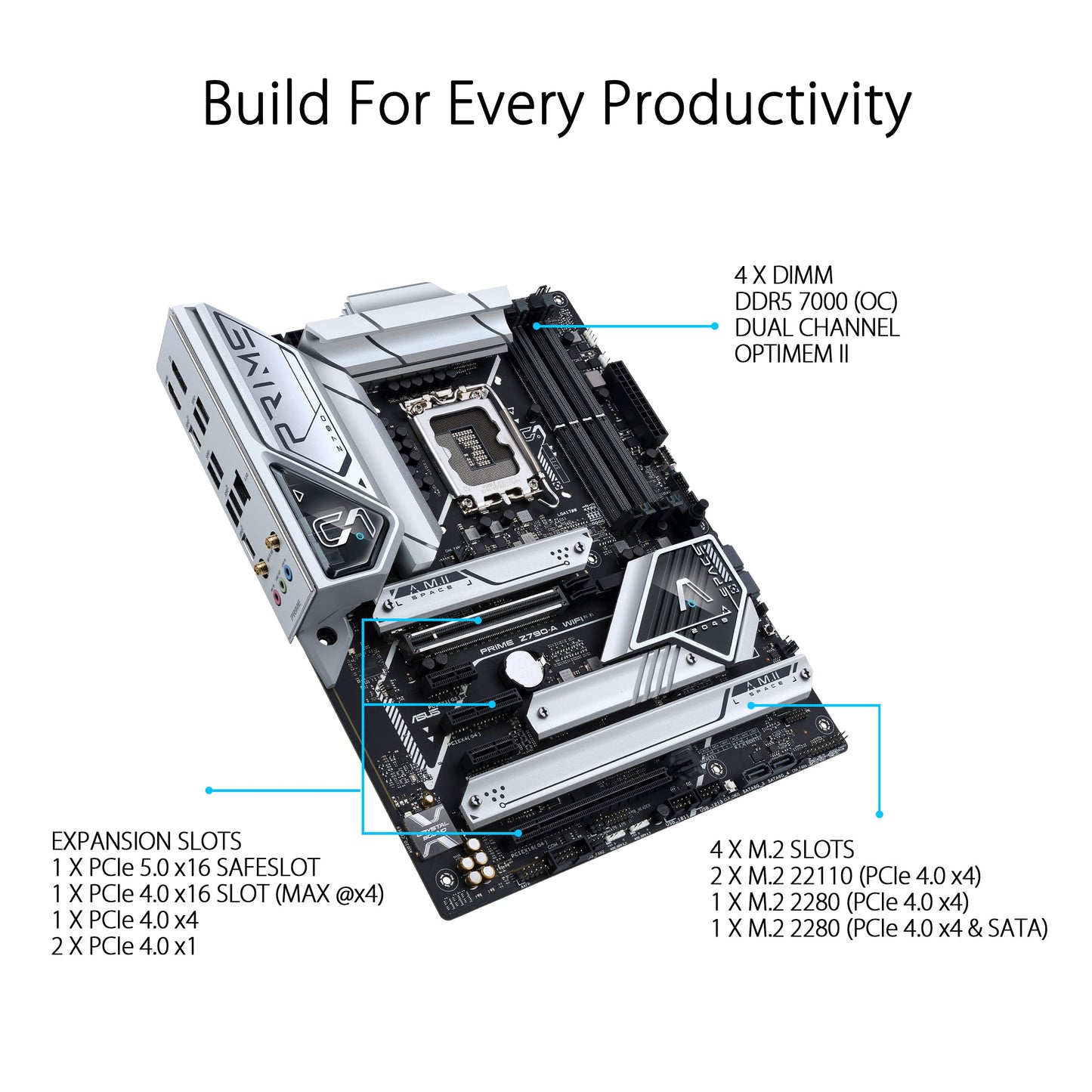 ASUS Prime Z790-A WiFi 6E LGA 1700(Intel 14th,13th&12th) ATX Motherboard (16+1 DrMOS, PCIe 5.0,DDR5,4X M.2 Slots,2.5 Gb LAN,USB 3.2 Gen 2 Front Panel Type-C, Thunderbolt 4/USB4, DP)