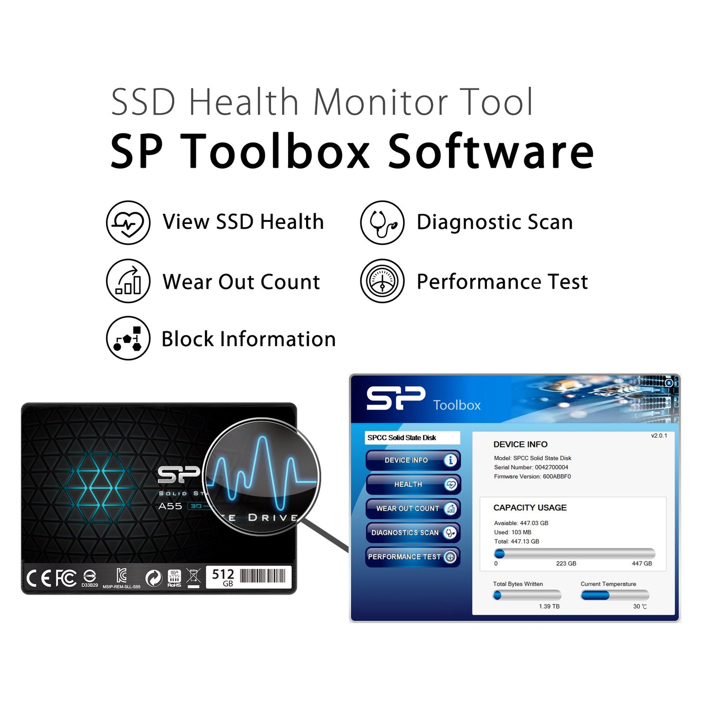 SP 512GB SSD 3D NAND A55 SLC Cache Performance Boost SATA III 2.5" 7mm (0.28") Internal Solid State Drive (SP512GBSS3A55S25)