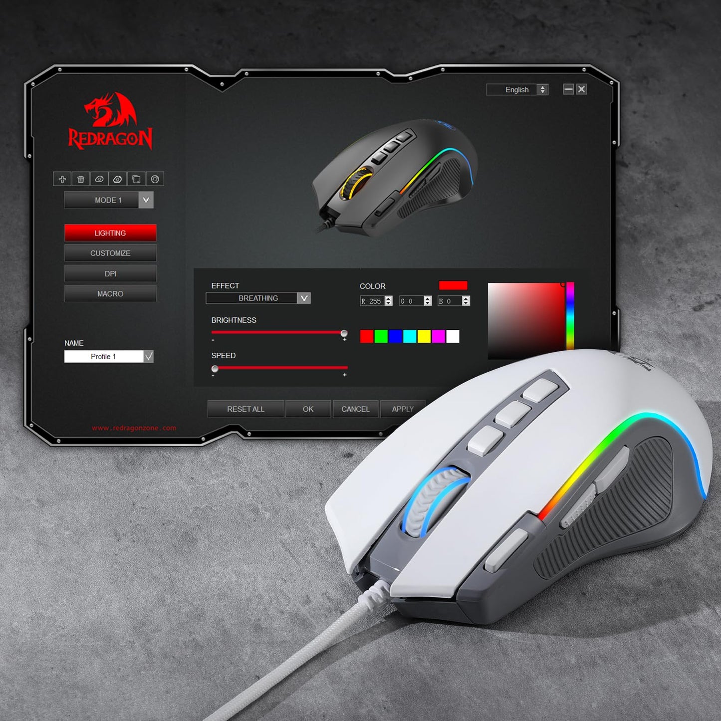 Redragon M612 Predator RGB Gaming Mouse, 8000 DPI Wired Optical Mouse with 11 Programmable Buttons & 5 Backlit Modes, Software Supports DIY Keybinds Rapid Fire Button