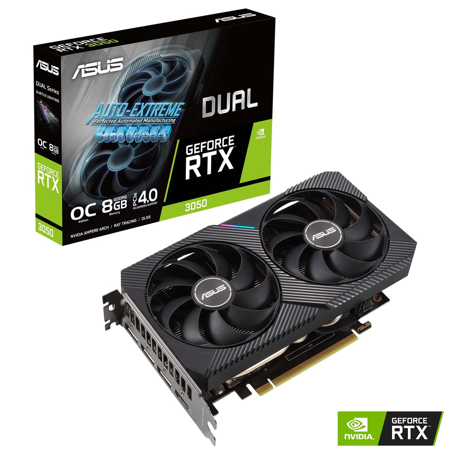 ASUS Dual NVIDIA GeForce RTX 3050 6GB OC Edition Gaming Graphics Card - PCIe 4.0, 6GB GDDR6 Memory, HDMI 2.1, DisplayPort 1.4a, 2-Slot Design, Axial-tech Fan Design, 0dB Technology, Steel Bracket