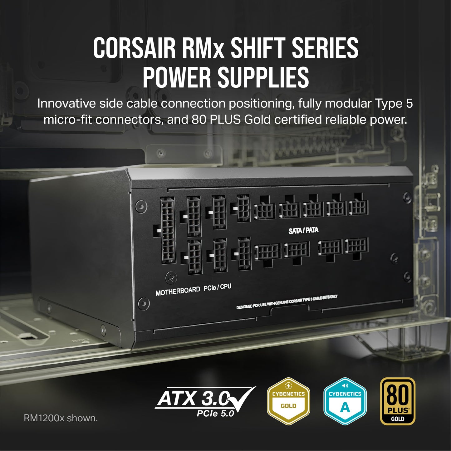 Corsair RM1000x Shift Fully Modular ATX Power Supply - Modular Side Interface - ATX 3.0 & PCIe 5.0 Compliant - Zero RPM Fan Mode - 105°C-Rated Capacitors - 80 Plus Gold Efficiency - Black