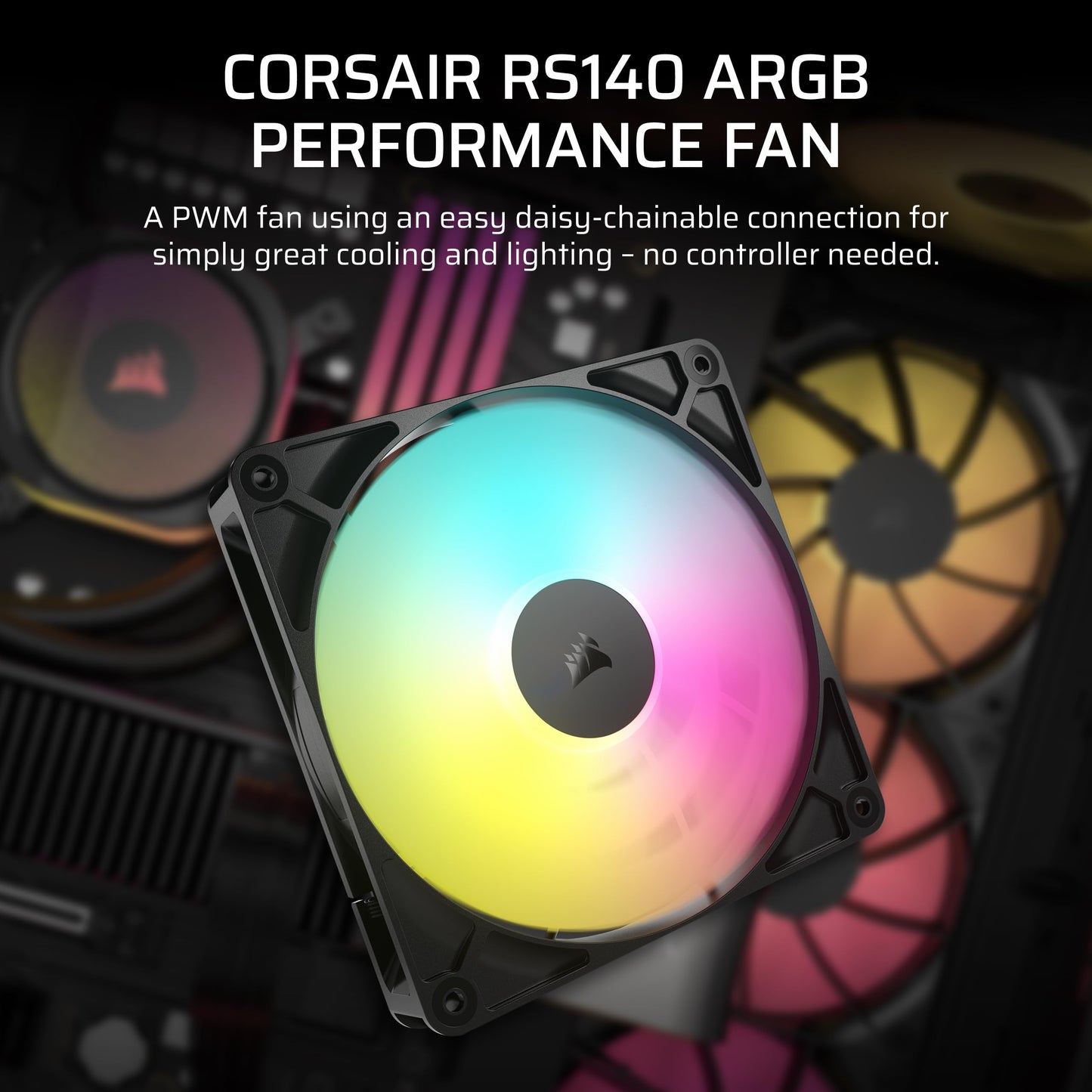 Ventiladores CORSAIR RS120 de 120 mm PWM – Conexión en cadena – Bajo nivel de ruido – Rodamiento de cúpula magnético – Paquete triple – Negro 