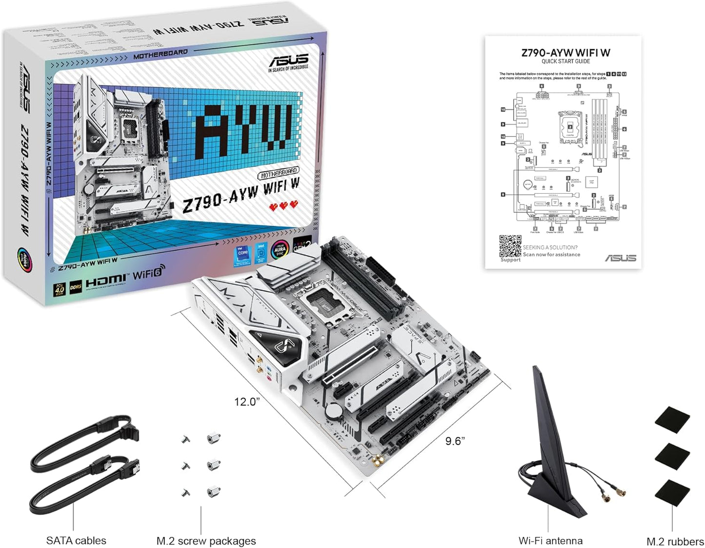 INLAND by Micro Center CPU Motherboard Intel i9-12900K 12th Gen 16-Cores LGA 1700 Desktop Processor with ASUS Z790-AYW WiFi W DDR5 Motherboard