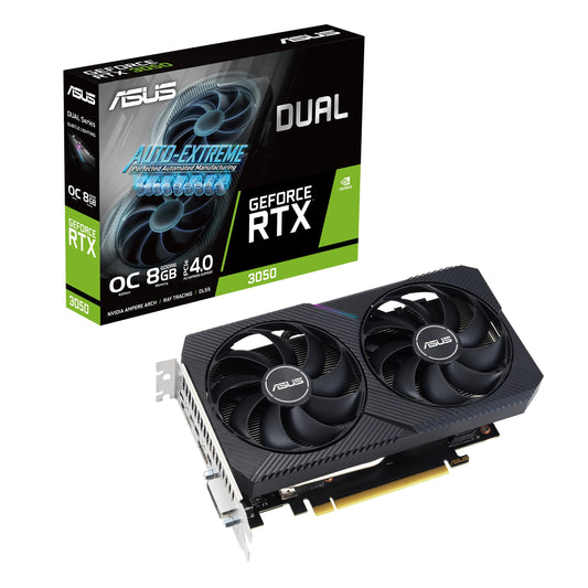 ASUS Dual NVIDIA GeForce RTX 3050 6GB OC Edition Gaming Graphics Card - PCIe 4.0, 6GB GDDR6 Memory, HDMI 2.1, DisplayPort 1.4a, 2-Slot Design, Axial-tech Fan Design, 0dB Technology, Steel Bracket