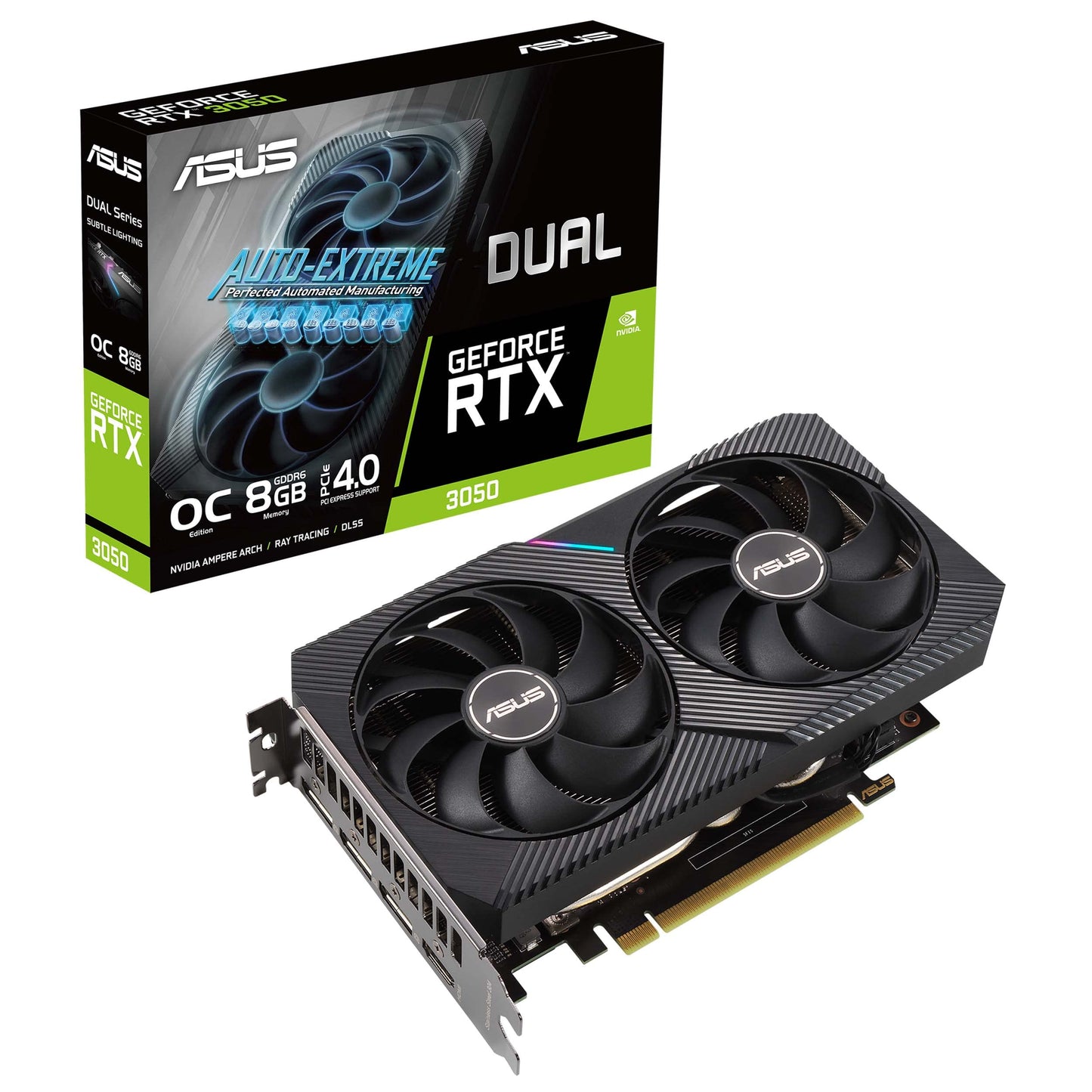 ASUS Dual NVIDIA GeForce RTX 3050 6GB OC Edition Gaming Graphics Card - PCIe 4.0, 6GB GDDR6 Memory, HDMI 2.1, DisplayPort 1.4a, 2-Slot Design, Axial-tech Fan Design, 0dB Technology, Steel Bracket