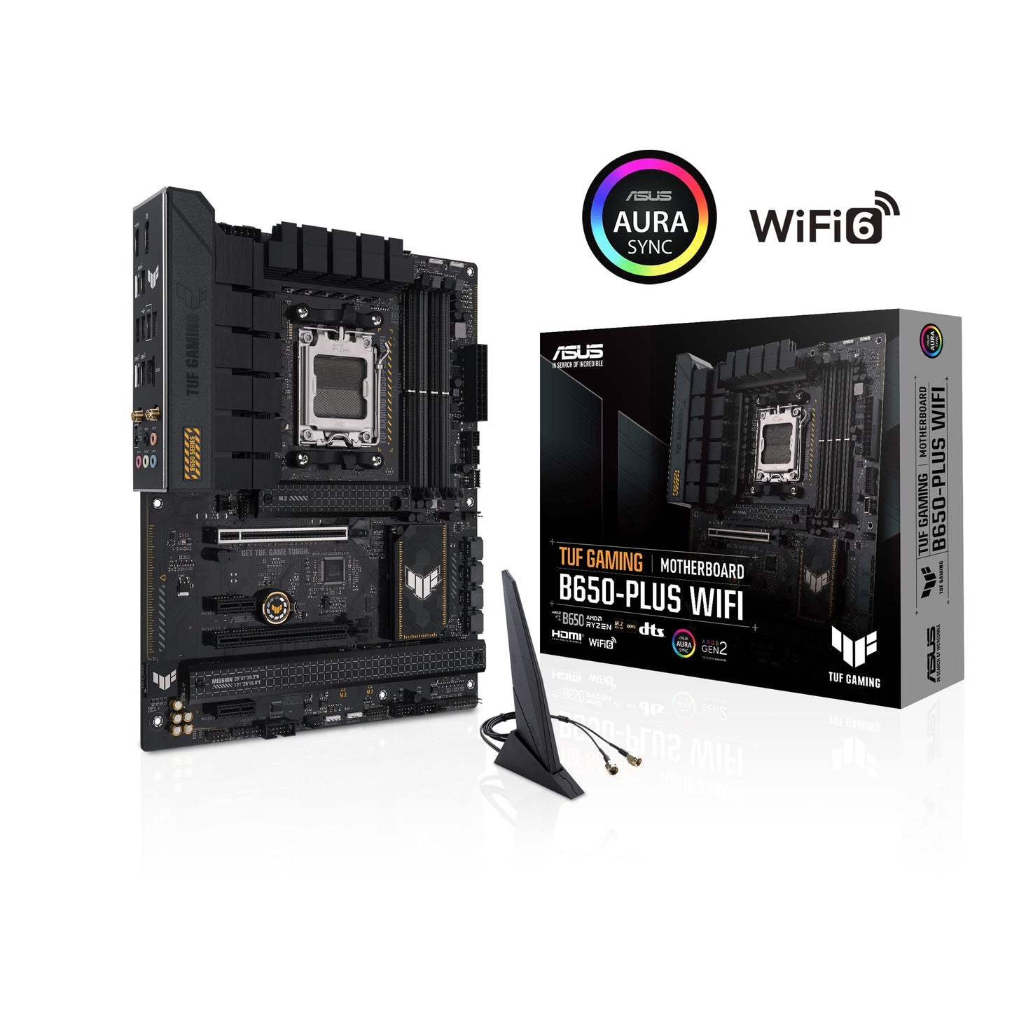 ASUS TUF GAMING B650-PLUS WIFI AMD B650 AM5 Ryzen™ Desktop 9000 8000 and 7000 ATX motherboard, 14 power stages, PCIe® 5.0 M.2 , DDR5 memory, WiFi 6 and 2.5 Gb Ethernet, USB4® support Aura Sync