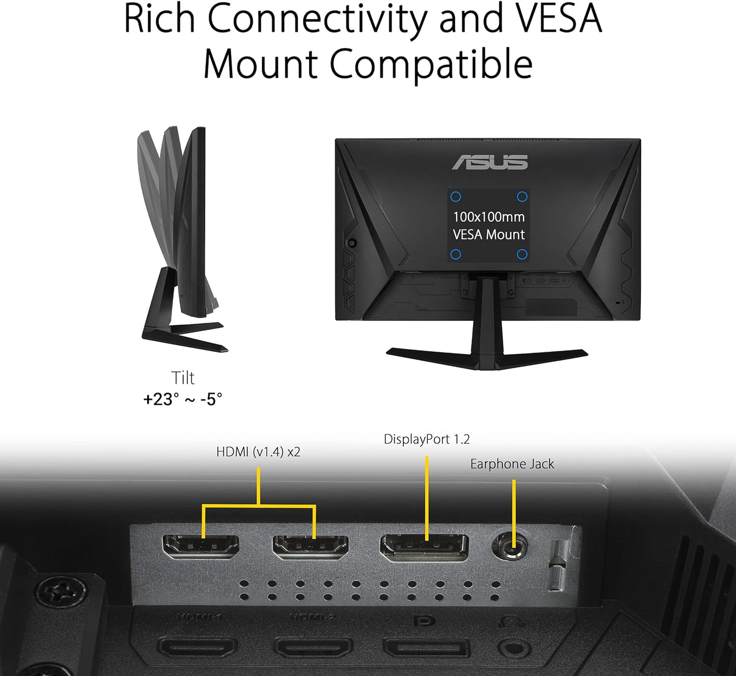 ASUS TUF Gaming 23.8” 1080P Monitor (VG247Q1A) - Full HD, 165Hz (Supports 144Hz), 1ms, Extreme Low Motion Blur, Adaptive-sync, FreeSync Premium, Shadow Boost, Speakers, Eye Care, HDMI, DisplayPort