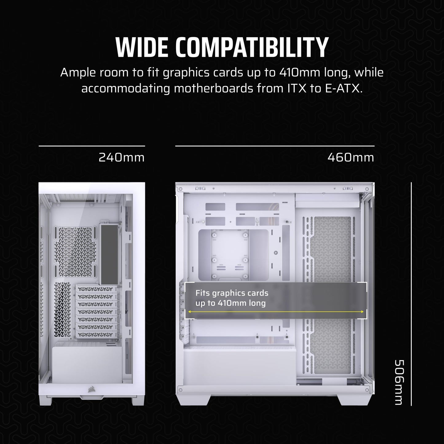 Caja para PC ATX de torre intermedia CORSAIR 3500X ARGB – Vidrio templado panorámico – Compatible con placa base con conexión inversa – 3 ventiladores CORSAIR RS120 ARGB incluidos – Blanco 