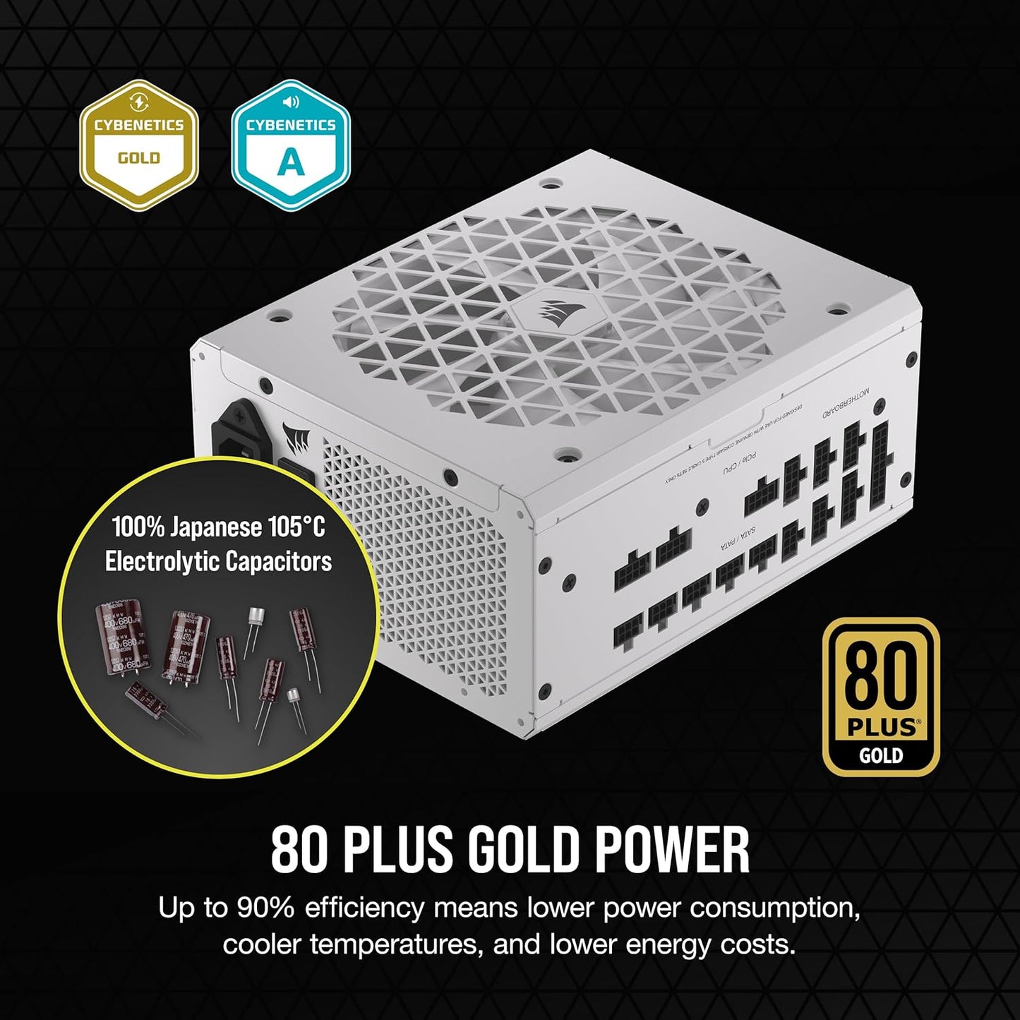 Fuente de alimentación ATX totalmente modular CORSAIR RM1000x Shift - 80 Plus Gold - ATX 3.0 - PCIe 5.0 - Zero RPM - Interfaz lateral modular - Blanco 