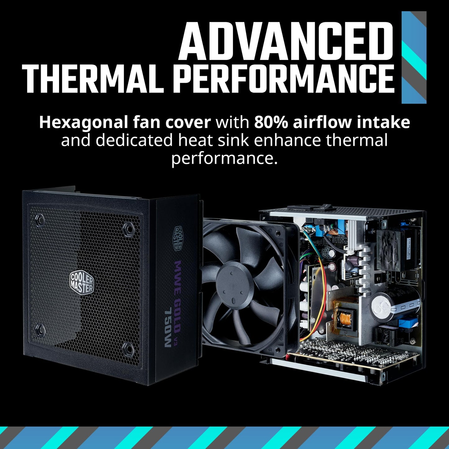 Cooler Master MWE Gold 850 V2 Full Modular, 850W, 80+ Gold Efficiency, 2 EPS Connectors, 120mm HDB Fan, Semi-fanless Operation, 5 Year Warranty