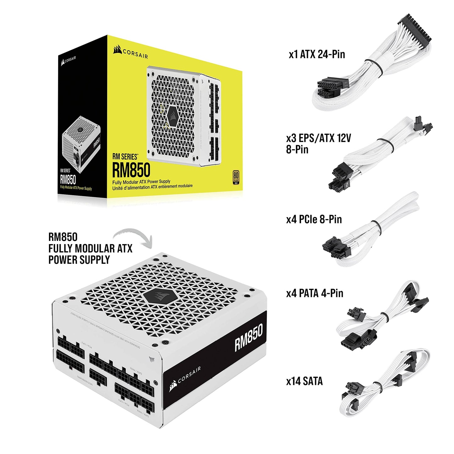 CORSAIR 750W 80 Plus Gold Fully Modular ATX Power Supply, White - RM Series