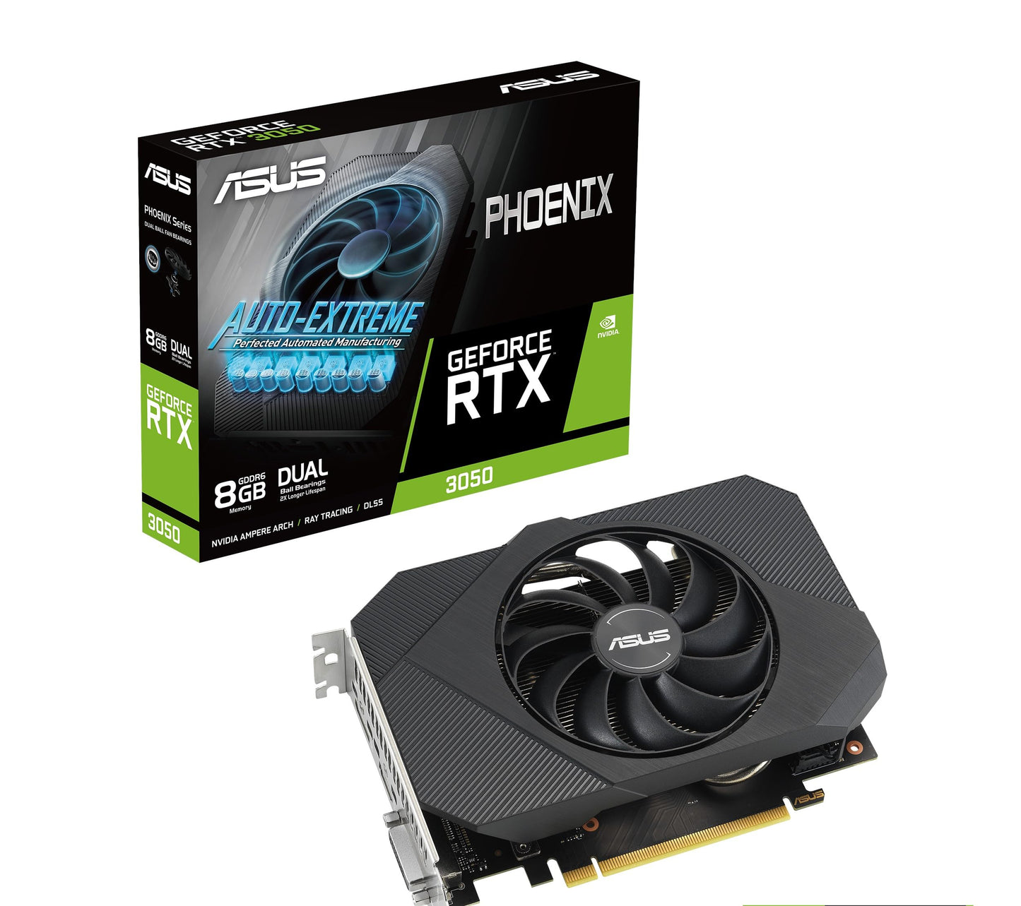 ASUS Dual NVIDIA GeForce RTX 3050 6GB OC Edition Gaming Graphics Card - PCIe 4.0, 6GB GDDR6 Memory, HDMI 2.1, DisplayPort 1.4a, 2-Slot Design, Axial-tech Fan Design, 0dB Technology, Steel Bracket