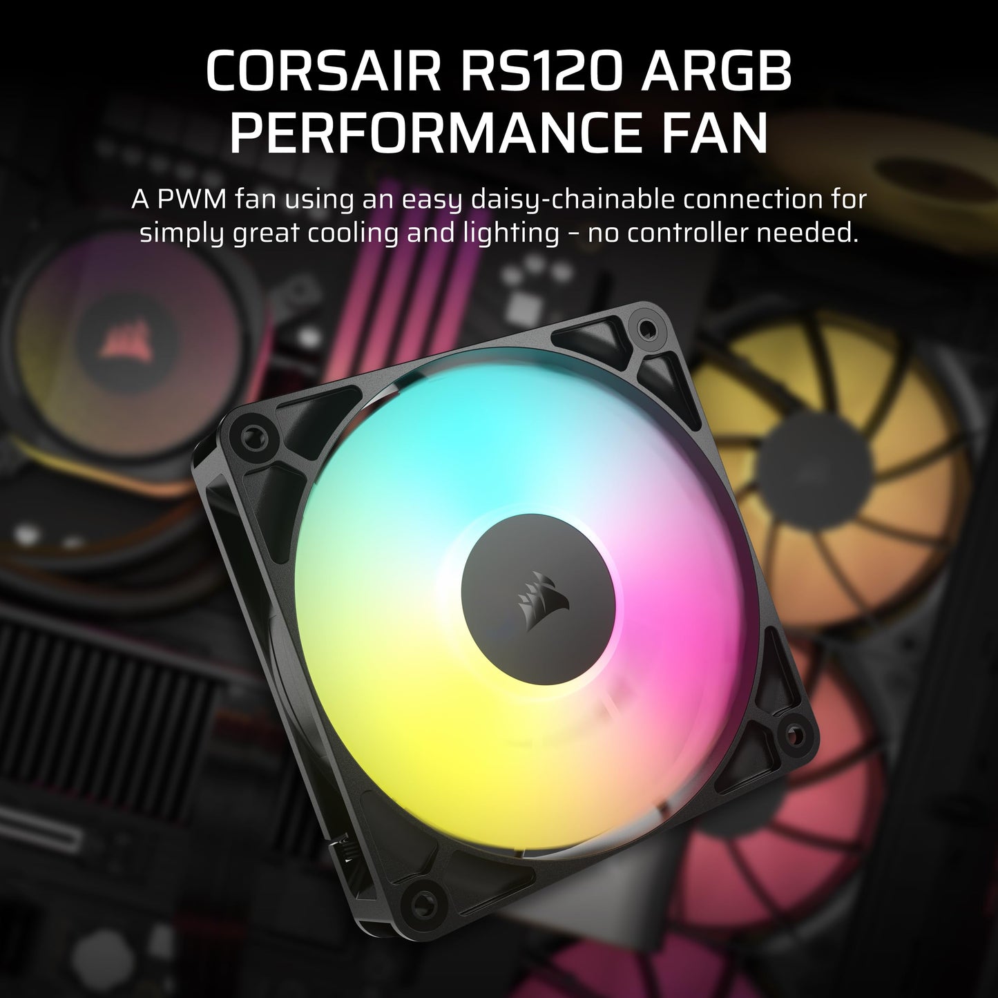 Ventiladores CORSAIR RS120 de 120 mm PWM – Conexión en cadena – Bajo nivel de ruido – Rodamiento de cúpula magnético – Paquete triple – Negro 